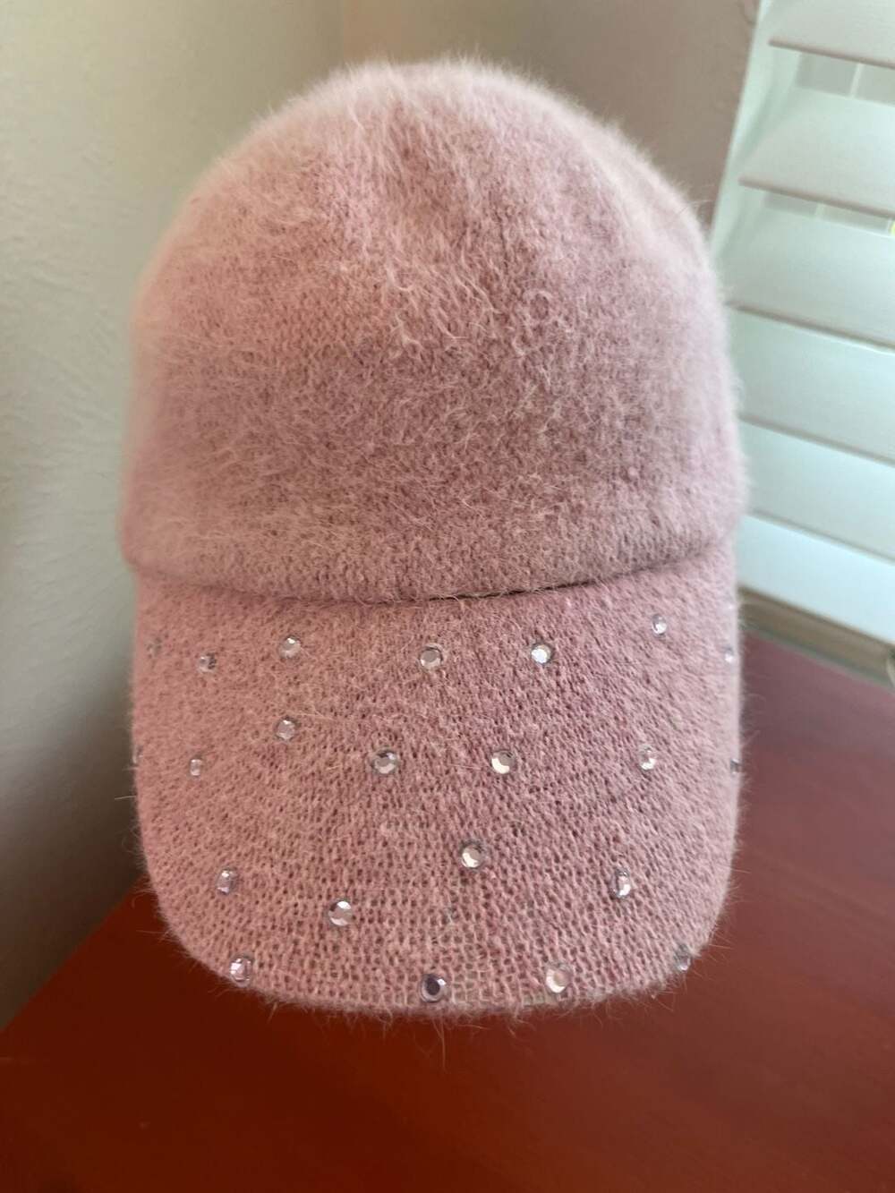 Pink Fuzzy Faux Fur Baseball Cap – Rhinestone Studded Y2K Glam Adjustable Hat